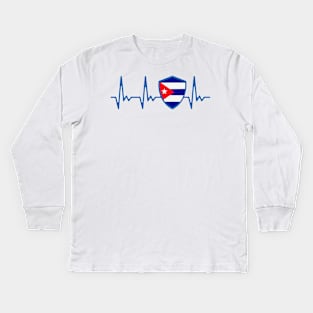 Cuba Heartbeat Proud Cuban Flag Kids Long Sleeve T-Shirt